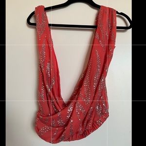 REDEMPTION silk coral glitter top